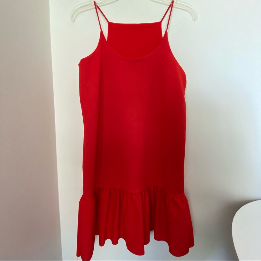 Zara Red Ruffle Hem Mini Dress - Picture 10 of 11